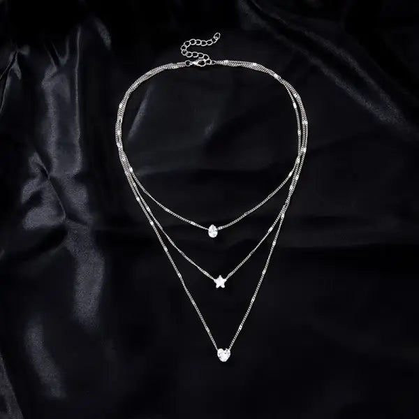 Trendy Zircon Pendant Necklace For Women Multilayer Chain Choker Fashion Female Party Shiny Jewelry Gift - 2