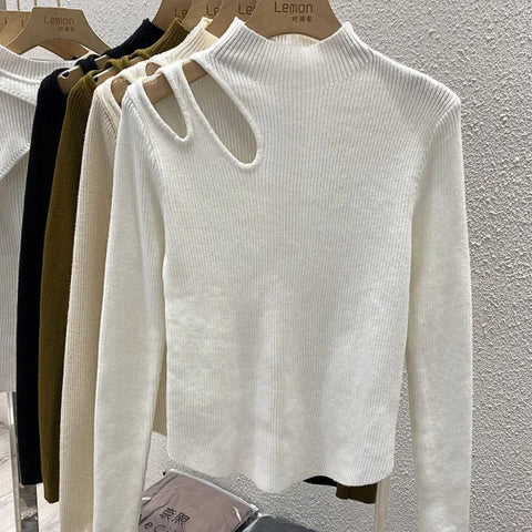 Turtleneck Knitted Women’s Sweater - Ribbed Pullover for Autumn Winter Soft & Warm - One Size / WHITE