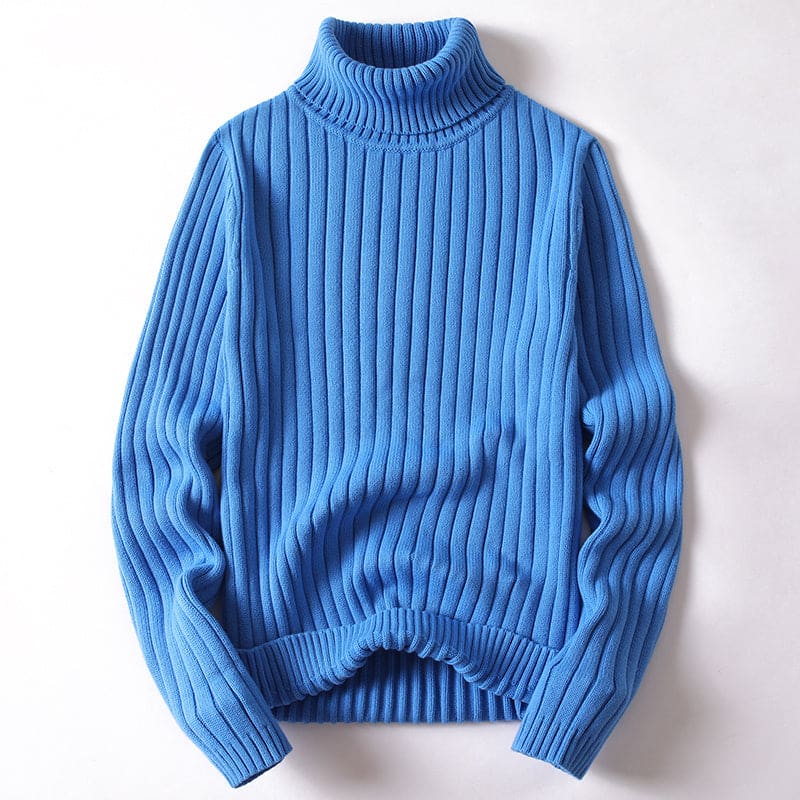 Turtleneck Sweater for Men & Women – Solid & Striped Fashion Tops for Autumn & Winter - Blue / 2XL