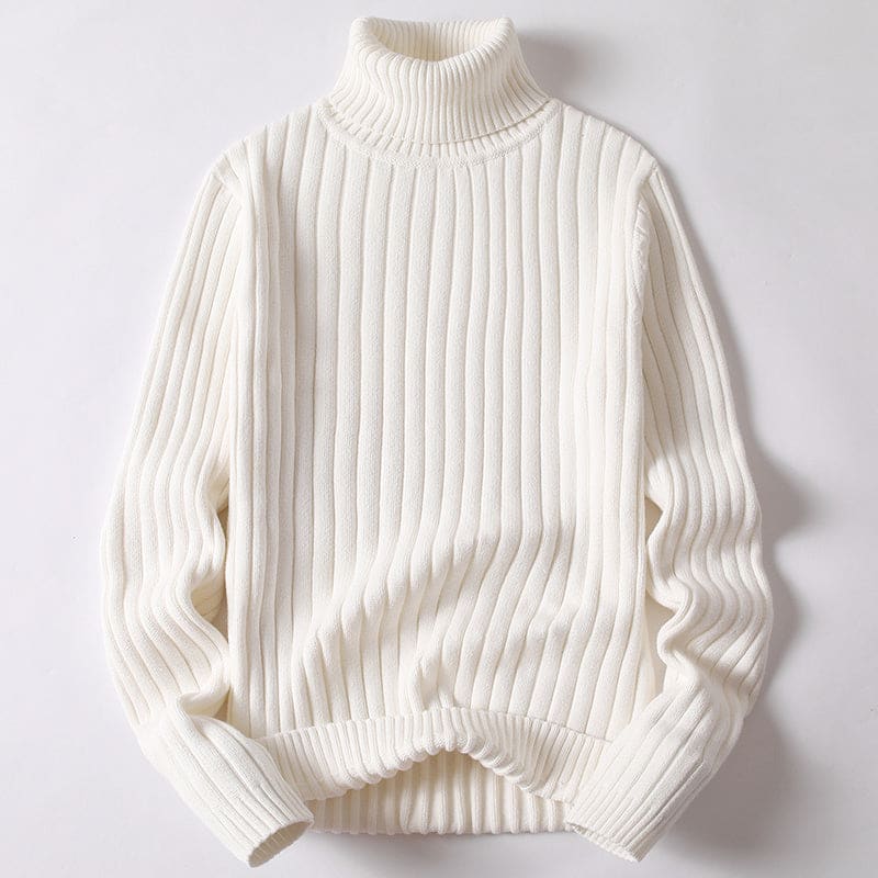 Turtleneck Sweater for Men & Women – Solid & Striped Fashion Tops for Autumn & Winter - White / 2XL