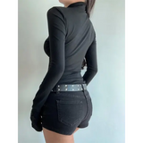 Turtleneck Top Y2k Clothes Black Gothic Cross Hollow Slimming Bottom T Shirt for Women Long Sleeve Sexy T-shirt Girls