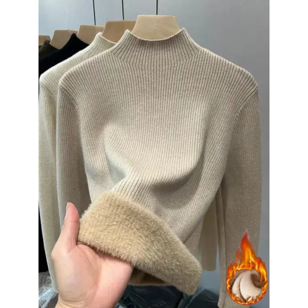 Women’s Turtleneck Winter Sweater – Elegant Thick Velvet-Lined Knitted Pullover Warm Soft Knitwear Jumper