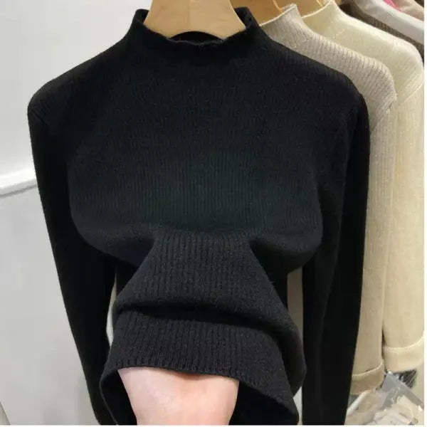 Women’s Turtleneck Winter Sweater – Elegant Thick Velvet-Lined Knitted Pullover Warm Soft Knitwear Jumper