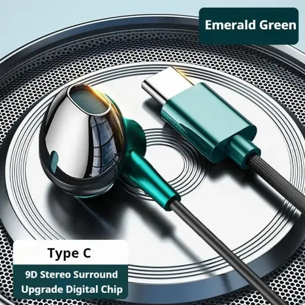 HiFi Bass Stereo Wired Earbuds with HD Mic for Enhanced Audio - green type C