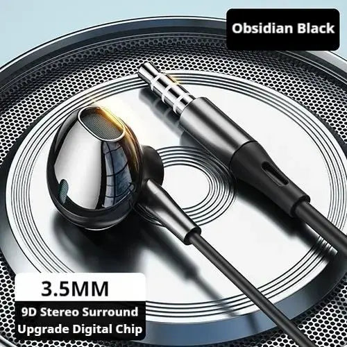 HiFi Bass Stereo Wired Earbuds with HD Mic for Enhanced Audio - black 3.5mm