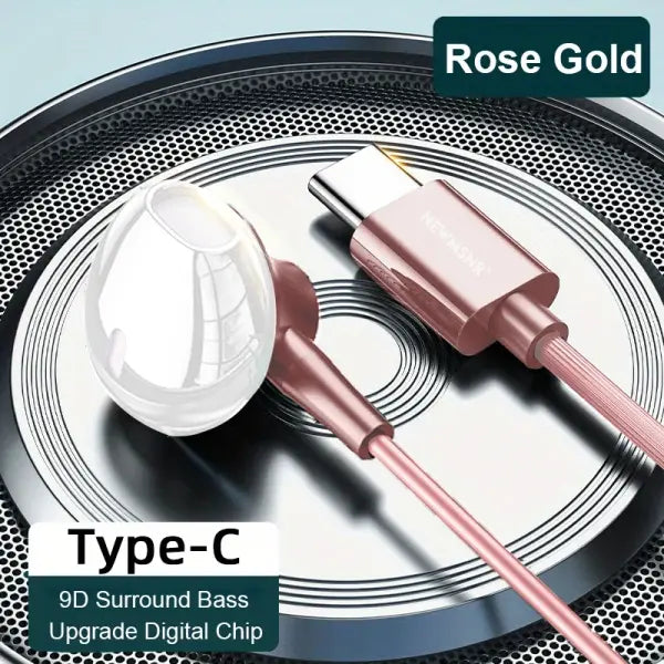 HiFi Bass Stereo Wired Earbuds with HD Mic for Enhanced Audio - Type-C pink
