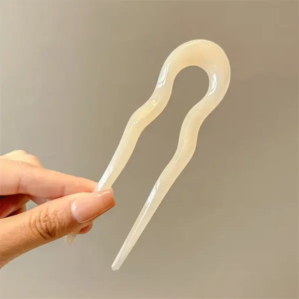 U-Shaped Tortoiseshell Hair Fork – Fashion Acetate Acrylic Hairpin Geometric Hair Stick for Women & Girls - 5 beige