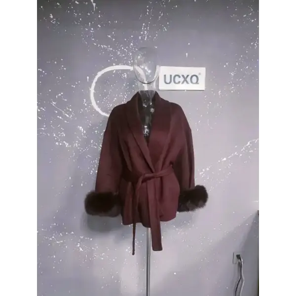 UCXQ Women’s Elegant Wool Overcoat – OL Office Lady Patchwork Fur Long Sleeve Coat Autumn Winter Jacket - Short Wind