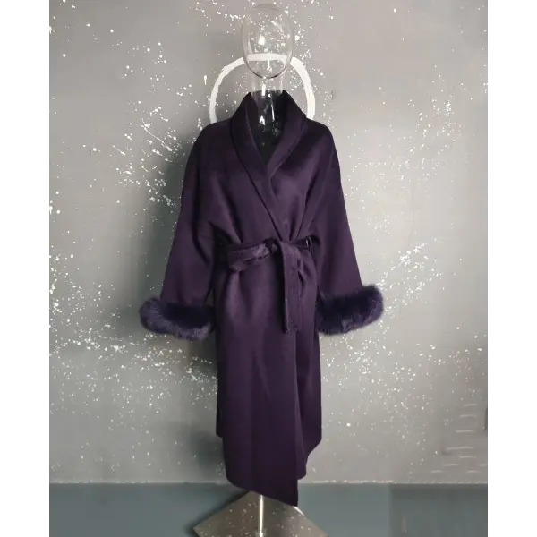 UCXQ Women’s Elegant Wool Overcoat – OL Office Lady Patchwork Fur Long Sleeve Coat Autumn Winter Jacket - Long purple