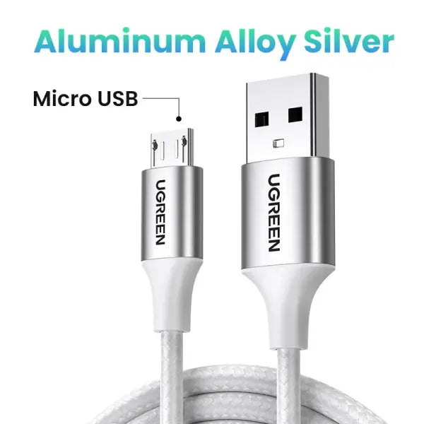 Ugreen Micro USB Cable 2A Nylon Fast Charging for Samsung Galaxy Note - Micro USB Silver / 2m / China Mainland|USB-A