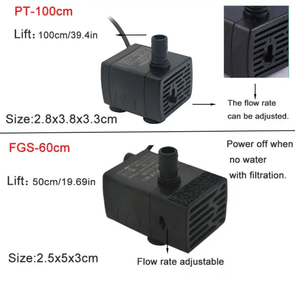Ultra Quiet USB Aquarium Fish Tank Filtration Pump Mini Pet Fountain Submersible Adjustable Flow Water Circulation Pump