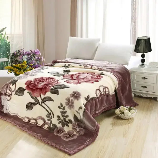 Ultra Soft Cozy Flowers Rose Throw Blanket Microfiber Heavy Fluffy Fleece Blanket for Home Bed Dormitory - Color 1