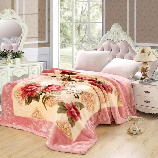 Ultra Soft Cozy Flowers Rose Throw Blanket Microfiber Heavy Fluffy Fleece Blanket for Home Bed Dormitory - Color 3