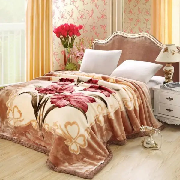 Ultra Soft Cozy Flowers Rose Throw Blanket Microfiber Heavy Fluffy Fleece Blanket for Home Bed Dormitory - Color 2