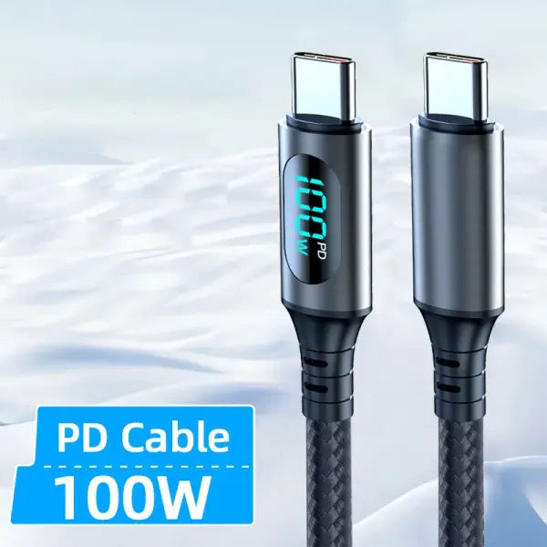 Ultra-Super Fast Charge Cable-6A 120W USB A To Type C Nylon Data Cord For Xiaomi Redmi Samsung With Led Digital Display