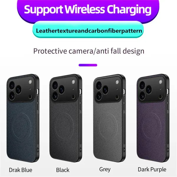 Ultra Thin Carbon Fbier Magnetic Leather Case for iPhone 17 Air 16E 16 15 14 13 Pro Max for Magsafe Shockproof Military