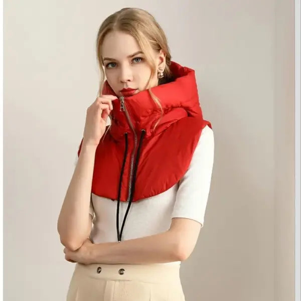 Women’s Ultralight Down Hooded Jacket – Removable Neck Cover & Balaclava Hat with Drawstring - Red