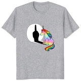 Women Unicorn Middle Finger Letter Print Short Summer Sleeve Length Top - M1381-2-gray / XS