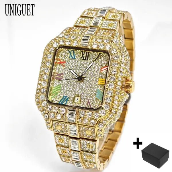 Square Quartz Stainless Steel Men Luxury Watch - DC09-Gold