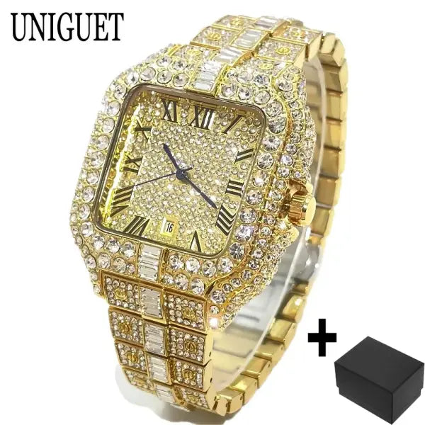 Square Quartz Stainless Steel Men Luxury Watch - DC06-Gold