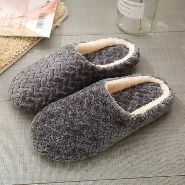 Unisex Fluffy Home Slippers Soft Lightweight Anti Slip Comfortable Indoor Slides for Autumn Winter - GRAY / 40-41