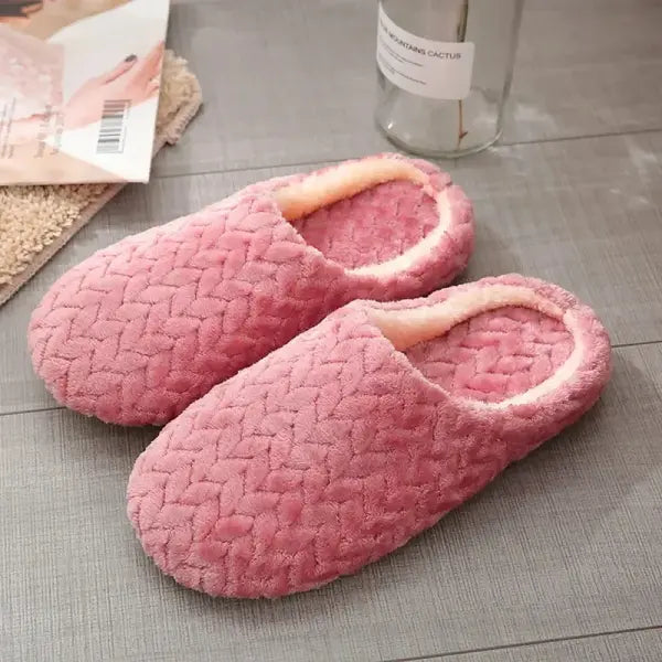Unisex Fluffy Home Slippers Soft Lightweight Anti Slip Comfortable Indoor Slides for Autumn Winter - Pink / 36-37
