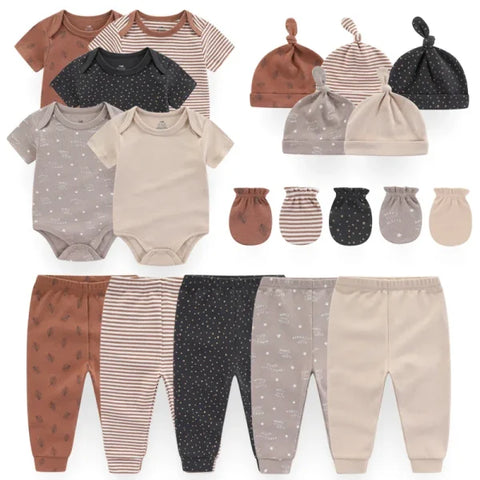Unisex Newborn Baby Clothes Set – Cotton Bodysuits Pants Hats & Gloves for Boys & Girls - TPHG82 / 3M