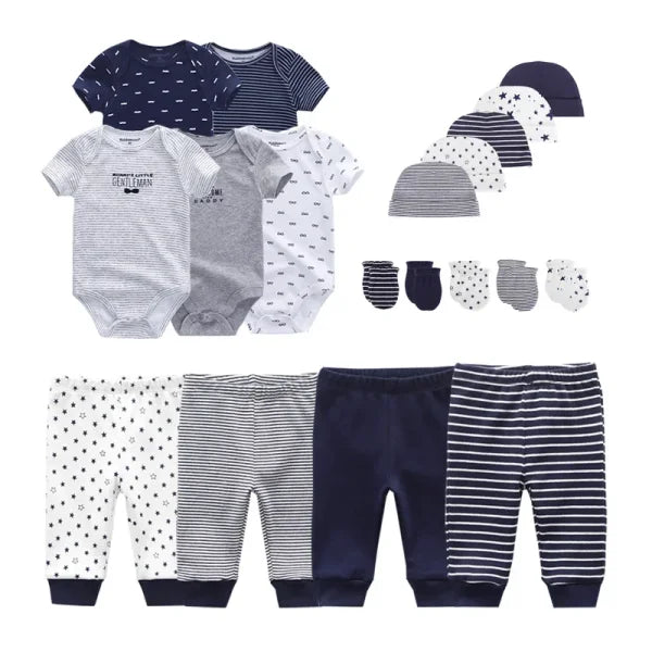 Unisex Newborn Baby Clothes Set – Cotton Bodysuits Pants Hats & Gloves for Boys & Girls - TPHG35 / 3M