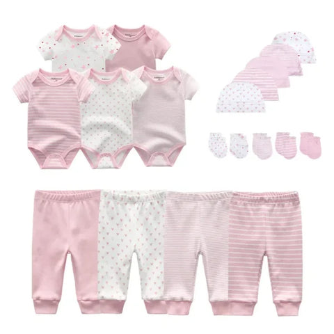Unisex Newborn Baby Clothes Set – Cotton Bodysuits Pants Hats & Gloves for Boys & Girls - TPHG23 / 3M