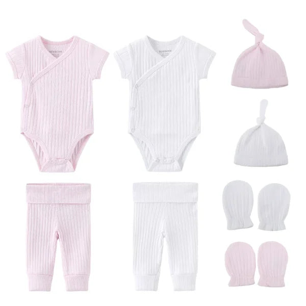 Unisex Newborn Baby Clothes Set – Cotton Bodysuits Pants Hats & Gloves for Boys & Girls - CSS8001(newborn) / 6M