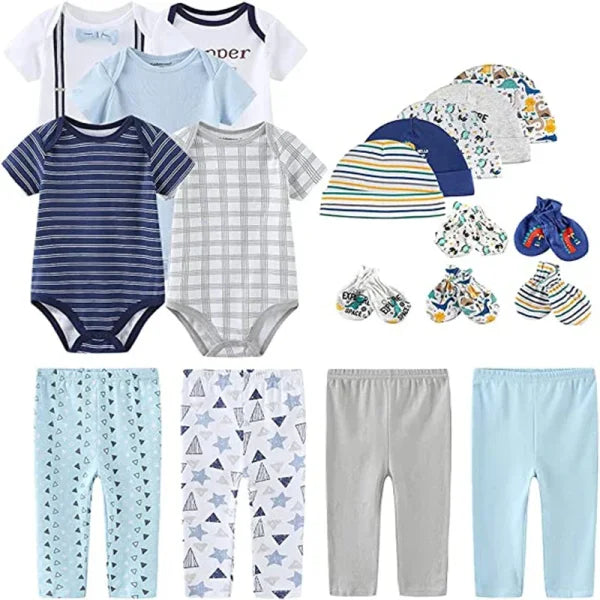 Unisex Newborn Baby Clothes Set – Cotton Bodysuits Pants Hats & Gloves for Boys & Girls - TPHG18 / 3M