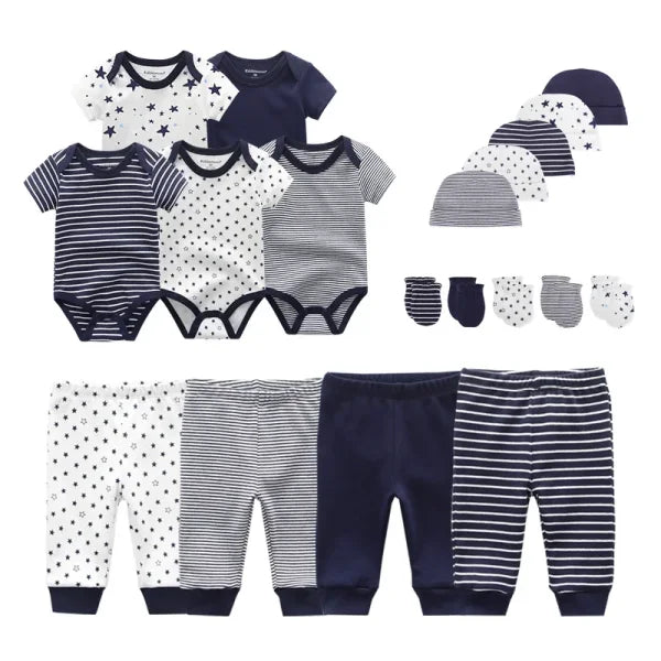 Unisex Newborn Baby Clothes Set – Cotton Bodysuits Pants Hats & Gloves for Boys & Girls