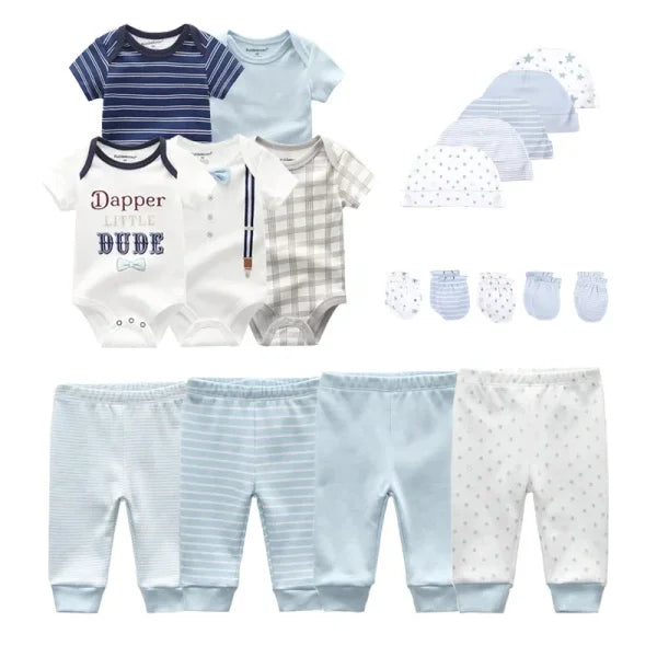 Unisex Newborn Baby Clothes Set – Cotton Bodysuits Pants Hats & Gloves for Boys & Girls - TPHG37 / 3M
