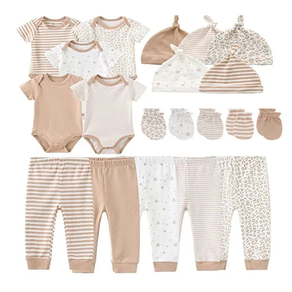 Unisex Newborn Baby Clothes Set – Cotton Bodysuits Pants Hats & Gloves for Boys & Girls - TPHG58 / 3M