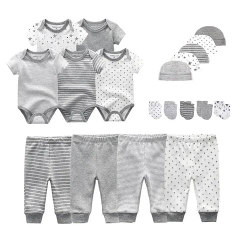 Unisex Newborn Baby Clothes Set – Cotton Bodysuits Pants Hats & Gloves for Boys & Girls - TPHG20 / 3M