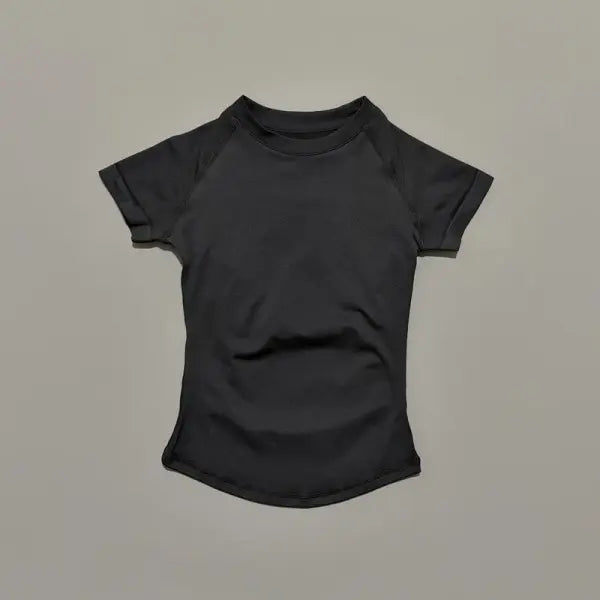 Unisex Summer Sports T Shirt Stretchy Breathable Fitness Top - Black / L