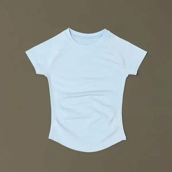 Unisex Summer Sports T Shirt Stretchy Breathable Fitness Top - Ice Blue / L