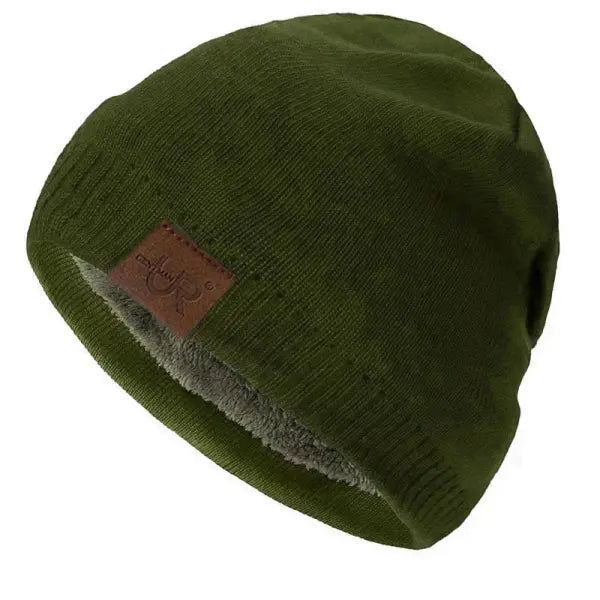 Unisex URGENTMAN Labal Winter Hats Solid Color Knitted Beanie Caps - Army Green / 54cm-60cm