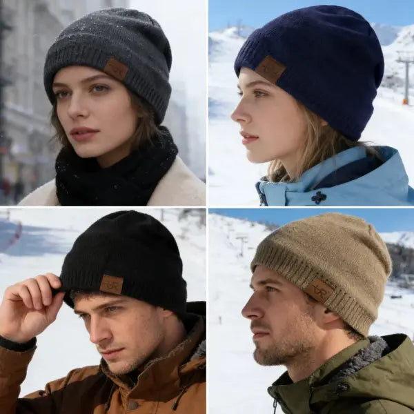 Unisex URGENTMAN Labal Winter Hats Solid Color Knitted Beanie Caps