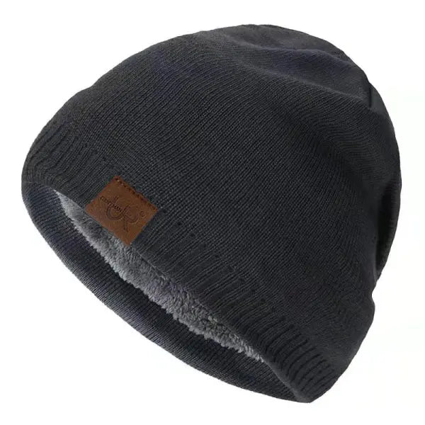 Unisex URGENTMAN Labal Winter Hats Solid Color Knitted Beanie Caps - Grey / 54cm-60cm