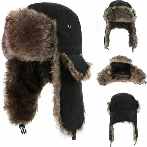 Unisex Winter Trapper Hat – Faux Fur Aviator Trooper Cap with Earflaps for Men & Women
