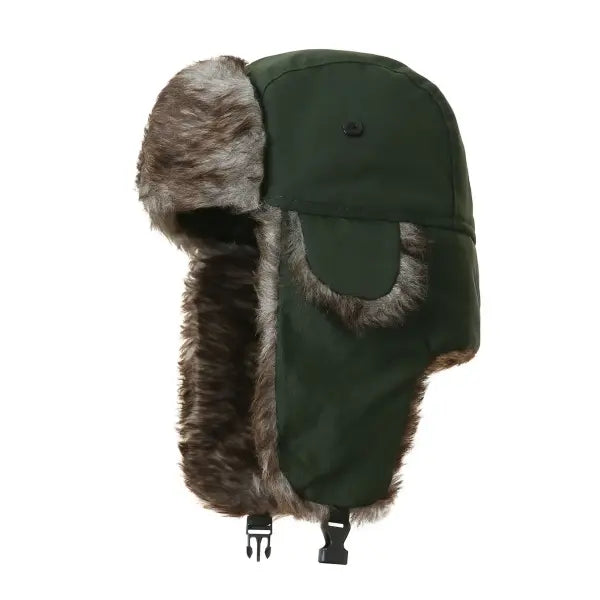 Unisex Winter Trapper Hat – Faux Fur Aviator Trooper Cap with Earflaps for Men & Women - green