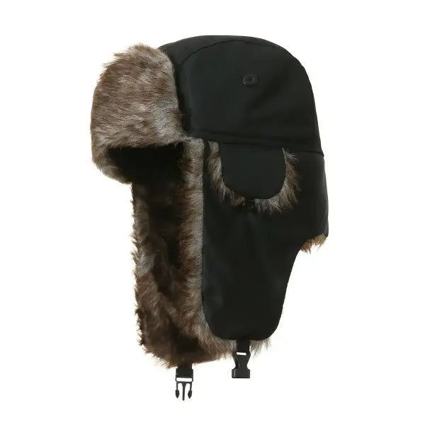 Unisex Winter Trapper Hat – Faux Fur Aviator Trooper Cap with Earflaps for Men & Women - black
