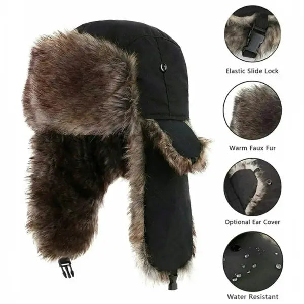 Unisex Winter Trapper Hat – Faux Fur Aviator Trooper Cap with Earflaps for Men & Women