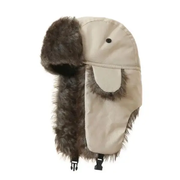 Unisex Winter Trapper Hat – Faux Fur Aviator Trooper Cap with Earflaps for Men & Women - Beige