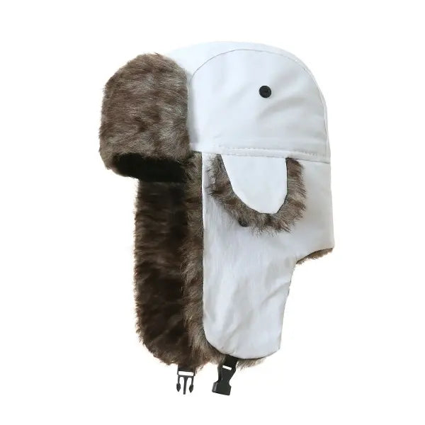 Unisex Winter Trapper Hat – Faux Fur Aviator Trooper Cap with Earflaps for Men & Women - WHITE