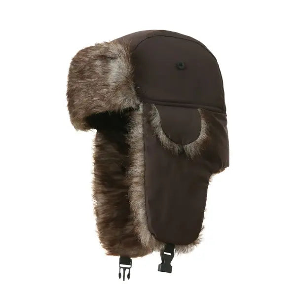 Unisex Winter Trapper Hat – Faux Fur Aviator Trooper Cap with Earflaps for Men & Women - coffee