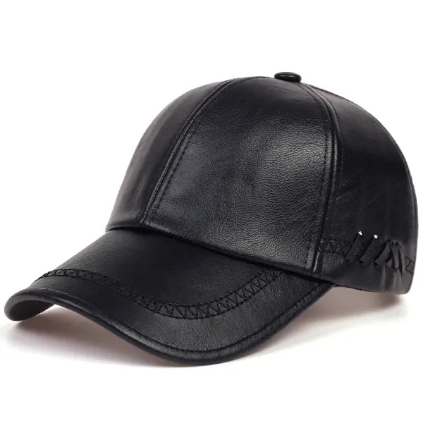 Unisex Winter Leather Baseball Cap Type Solid Warm Autumn Headwear - black / Adjustable