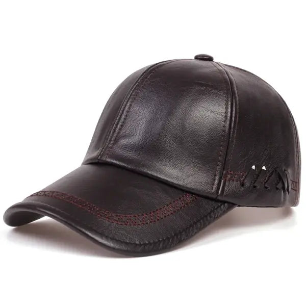 Unisex Winter Leather Baseball Cap Type Solid Warm Autumn Headwear - brown / Adjustable