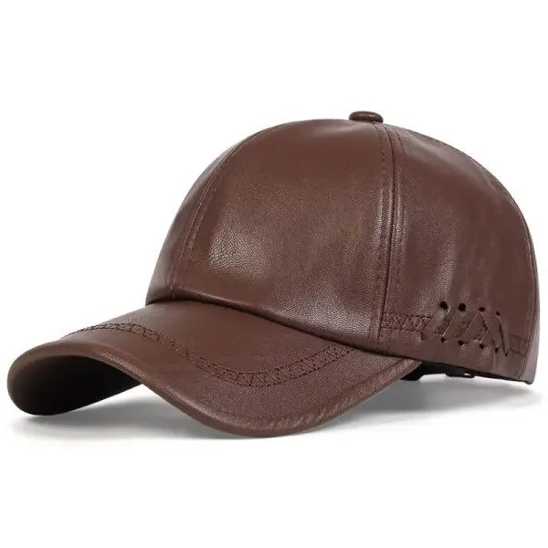 Unisex Winter Leather Baseball Cap Type Solid Warm Autumn Headwear - khaki / Adjustable